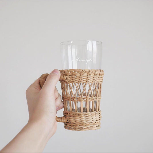 A Japanese ins Indonesian white rattan cup cover glass