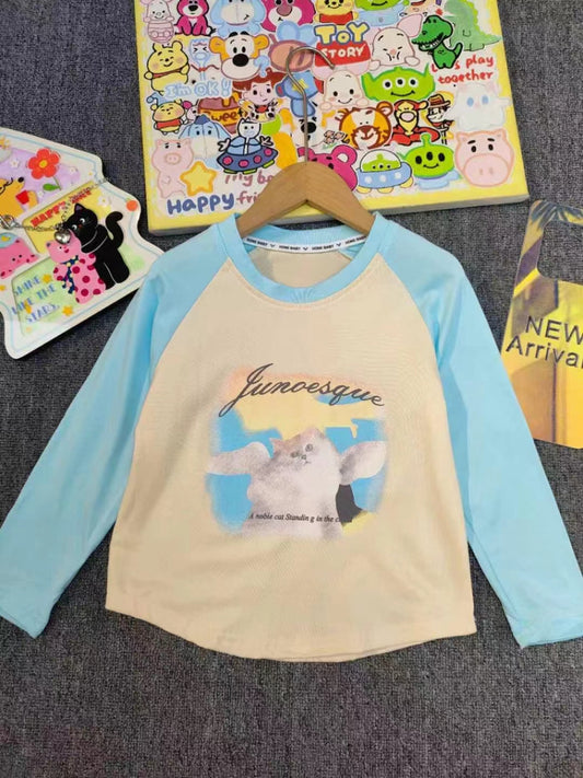 B3-M30 Girls Spring and Autumn cotton New Retro Printed Long Rough Sleeve T-Shirt - Mixbatch