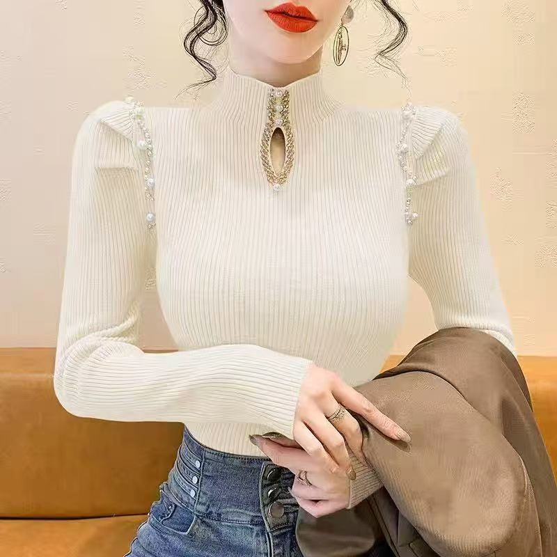 P winter new slim-fit bottoming shirt beaded bubble sleeve sweater women's clothing