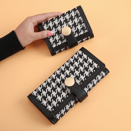 A Korean version of simple and fashionable small wallet female long thousand bird grid buckle multi-card wallet versatile Japanese and Korean clutch bag female