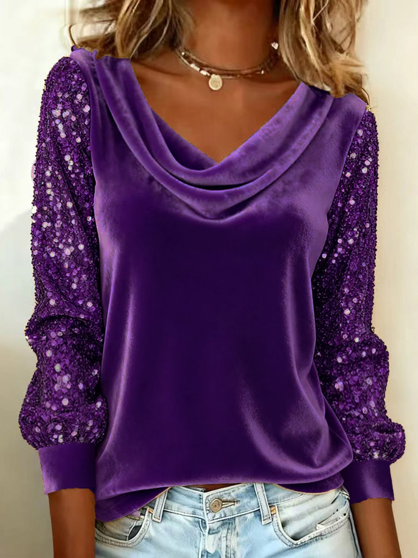 A sequined long-sleeved top