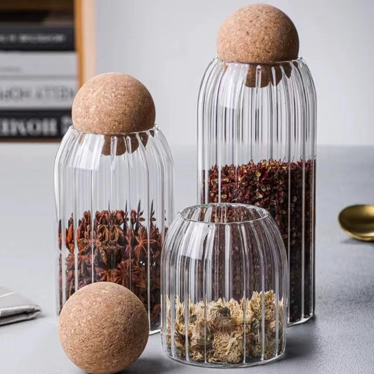 A round cork heat-resistant glass jar tea seal jar flower fruit tea coffee bean display bottle household jar storage