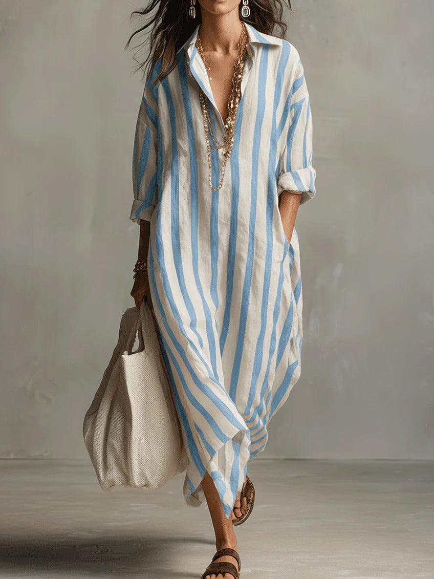A stripe cropped sleeve shirt dress