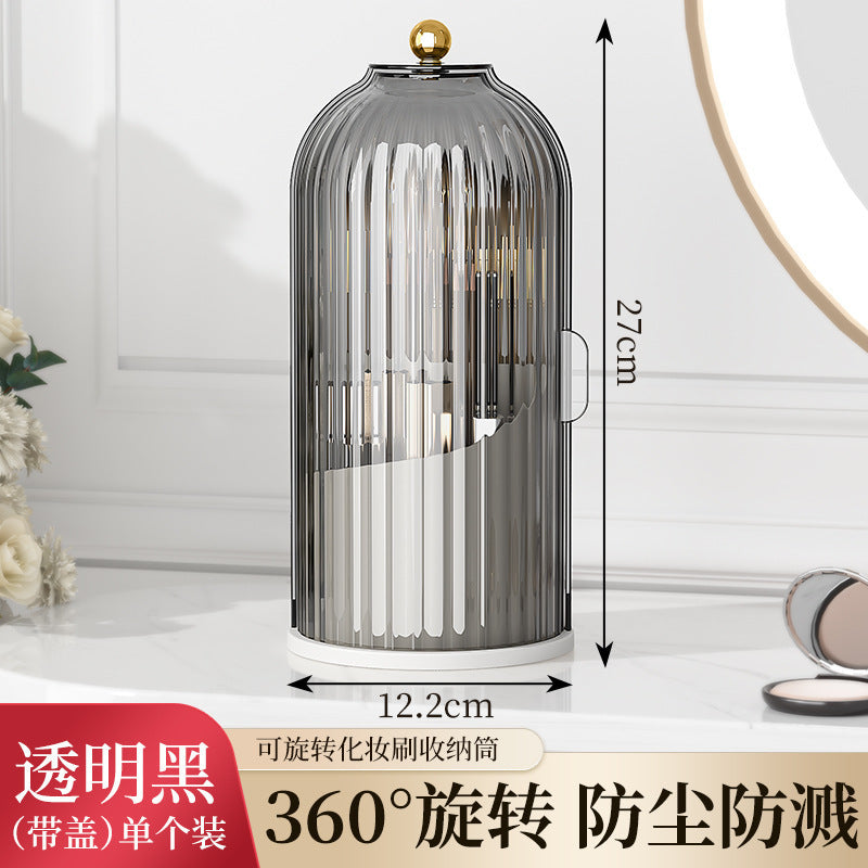 A birdcage pen holder rack dustproof compartment tabletop cosmetic storage box rotating makeup brush organizer dresser