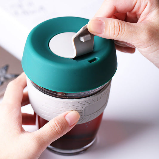 A American glass coffee cup, silicone cork water cup, heat-resistant glass with cup cover, anti-scalding and heat-insulating style teacup