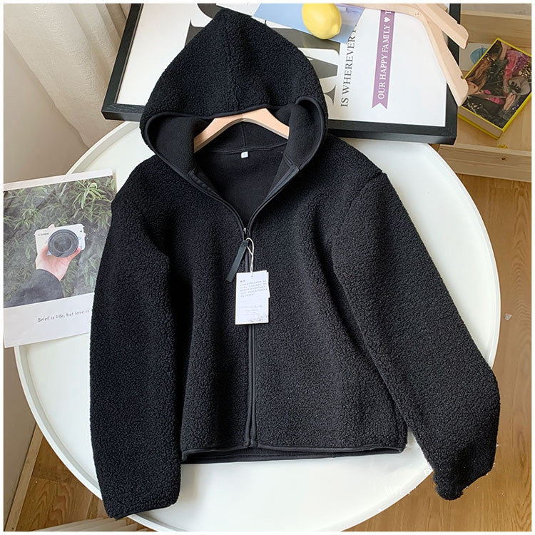 A winter polar fleece hooded jacket