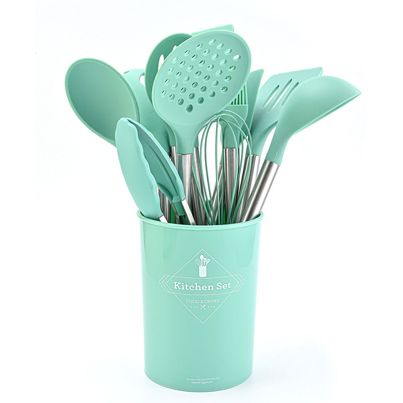 A Silicone 12-piece tube handle rubber tube silicone non-stick pan food grade silicone shovel household silicone kitchen utensils