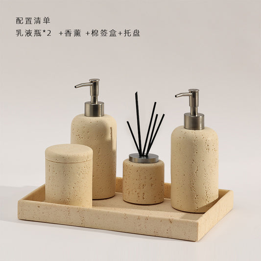 A travertine bathroom set