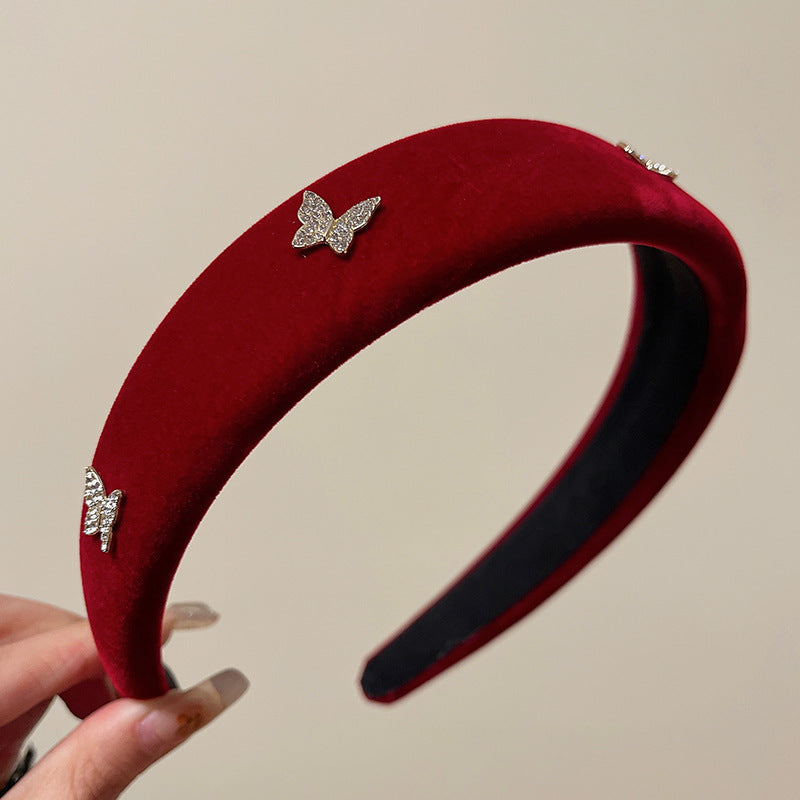 A winter new year retro red velvet headband female Internet celebrity pressure hair wide edge hair accessories high cranium simple temperament headband