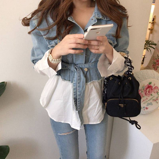 A shirt spliced denim top