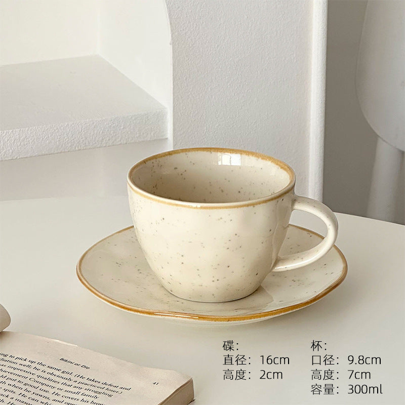 A retro stone coffee cup, premium sense, simple ceramic cup, exquisite latte latte flower cup, cappuccino mocha cup saucer