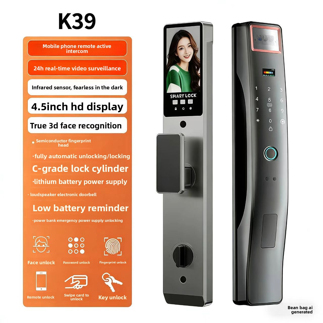 A door fingerprint lock tuya smart lock password lock mobile phone tuya smart cat's eye anti-theft door handle thickening