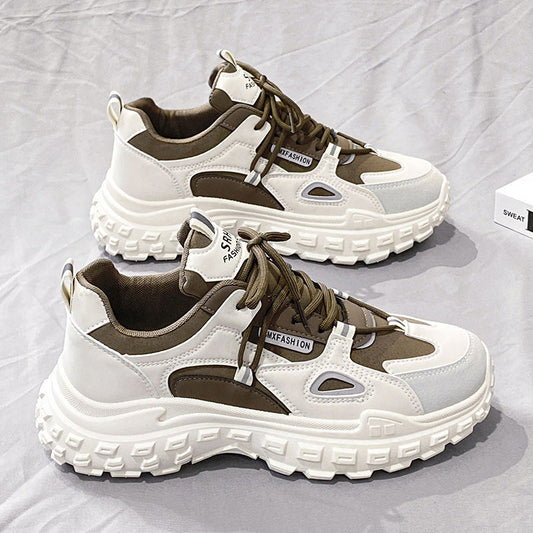 A thick-soled non-slip fashion sneakers new summer Internet celebrity Hong Kong style breathable men's shoes work wear-resistant casual dad shoes - Mixbatch
