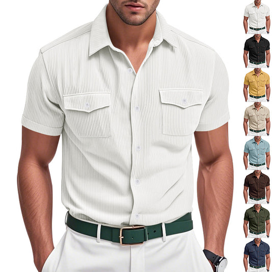 A solid color pocket lapel shirt