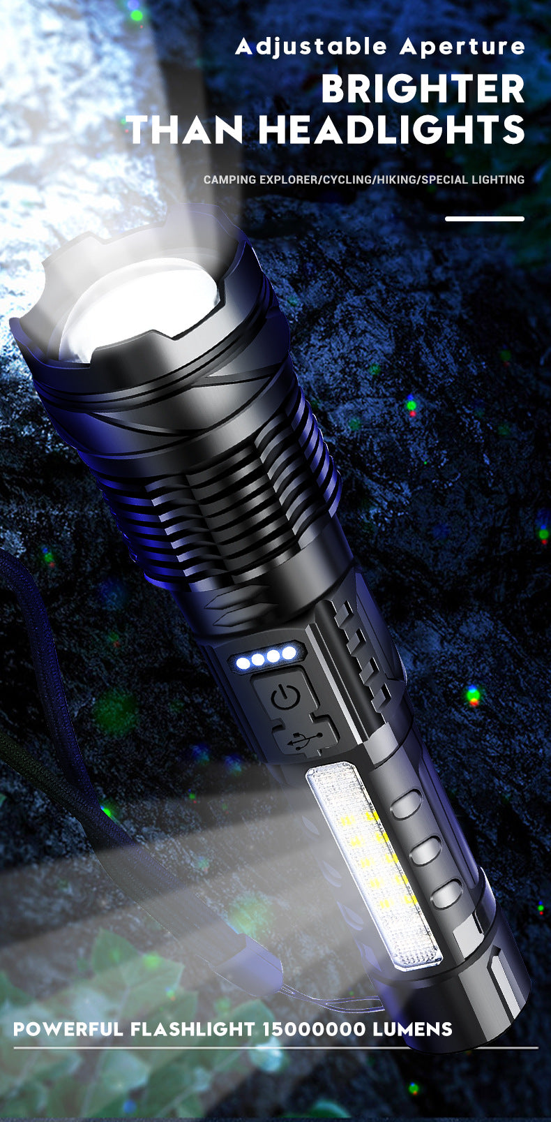 A new strong light flashlight white laser bright waterproof outdoor lighting emergency work light running fishing light