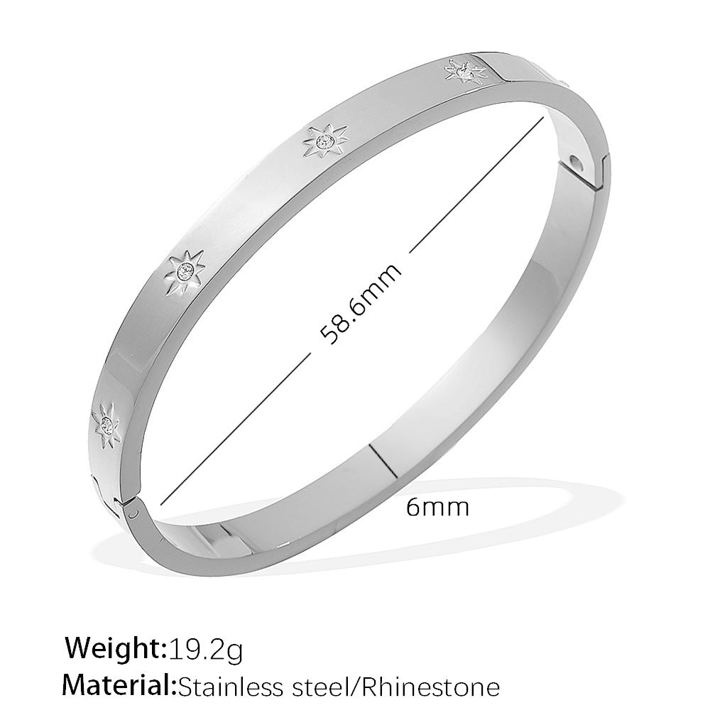 A European and American hot selling ins style titanium steel bracelet hexagram star snap buckle bracelet 18k gold-plated stainless steel zircon bracelet