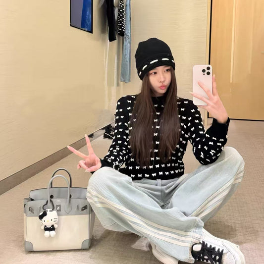 A long-sleeved knit top