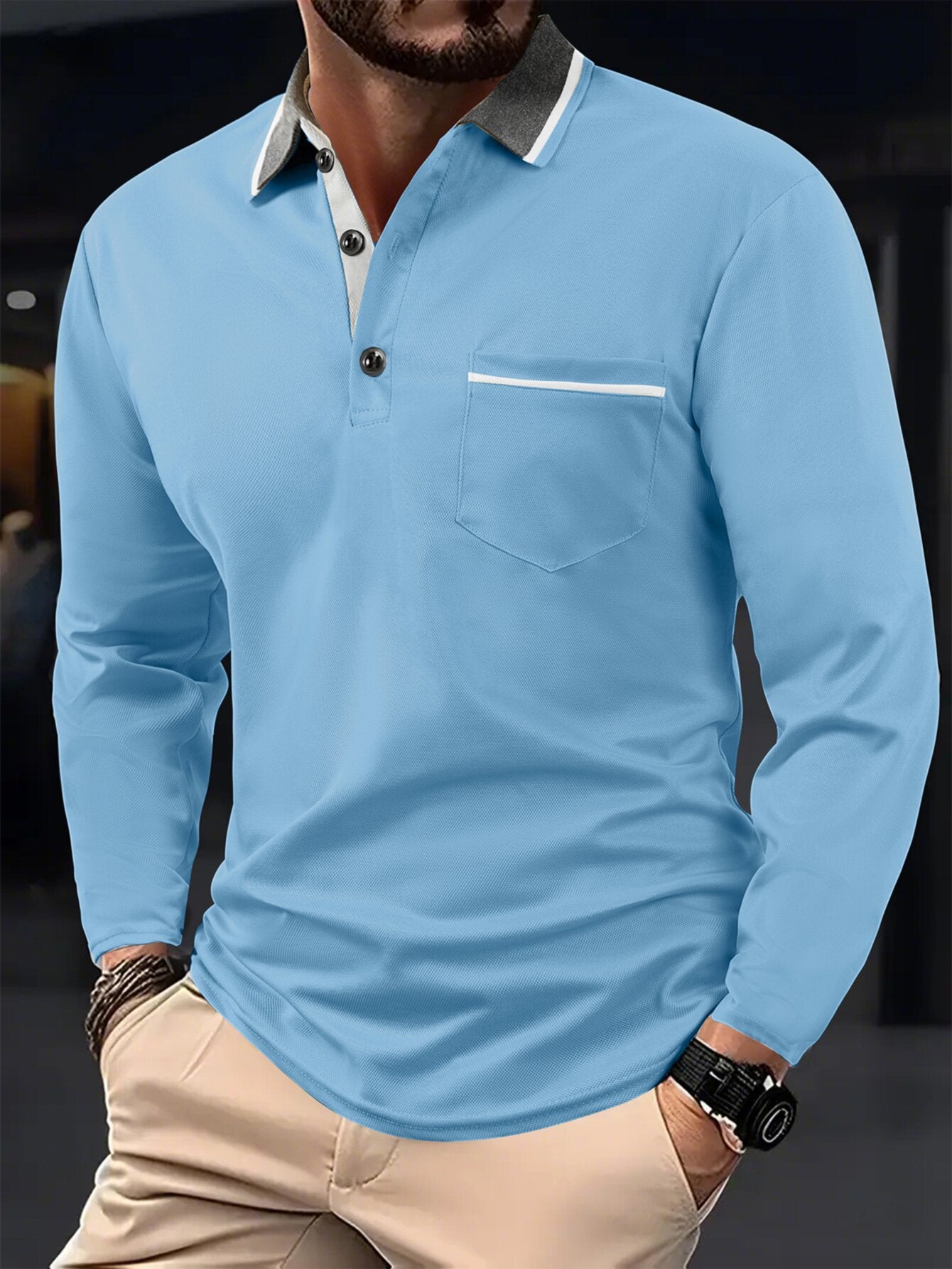 A European and American cross-border men's polo shirt fashion lapel golf wear men's sports long-sleeved POLO shirt wholesale