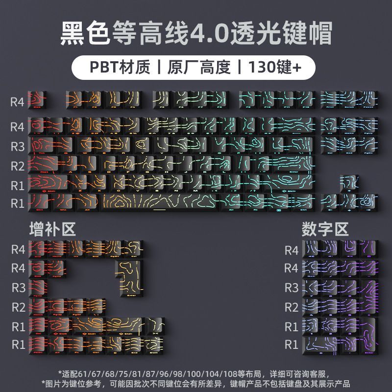 P contour line 4.0 side engraved light transmission keycap suitable for 60-108 key PBT injection molding character line light transmission