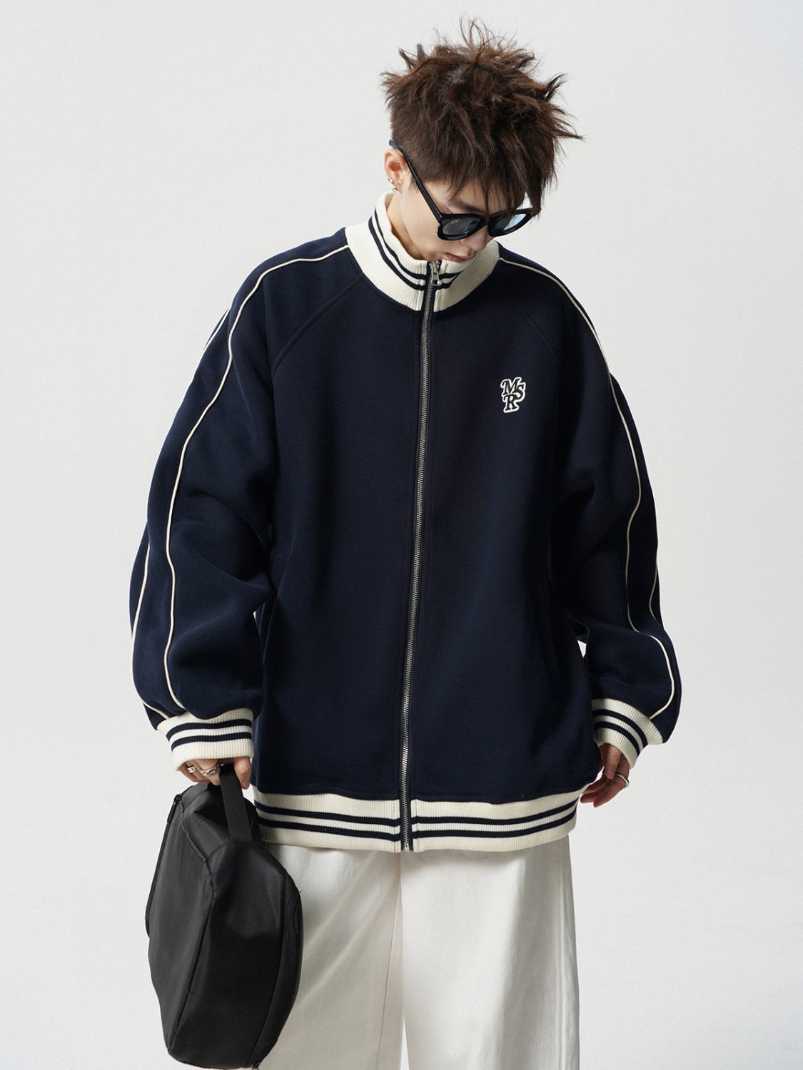 P American high-end striped jacket men's and women's high street trendy brand embroidered baseball jersey retro college style couple spring and autumn coat