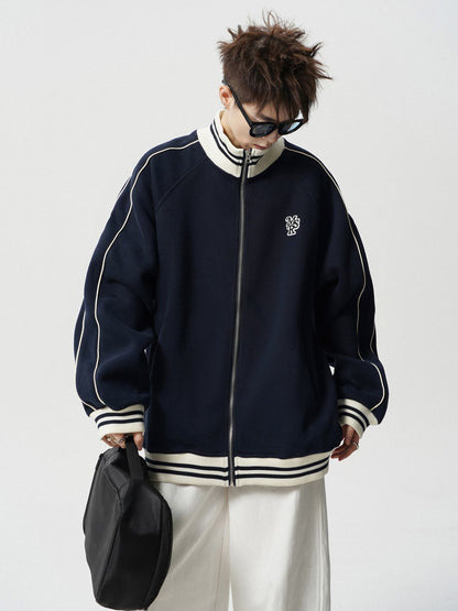 P American high-end striped jacket men's and women's high street trendy brand embroidered baseball jersey retro college style couple spring and autumn coat
