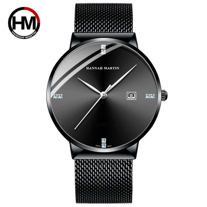 A Japanese movement with diamond blue light calendar men's business waterproof watch watch with diamond simple quartz watch