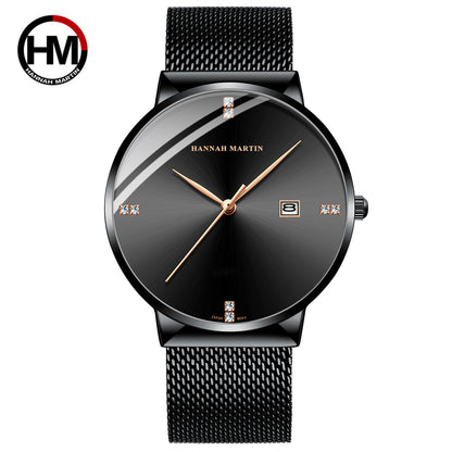 A Japanese movement with diamond blue light calendar men's business waterproof watch watch with diamond simple quartz watch