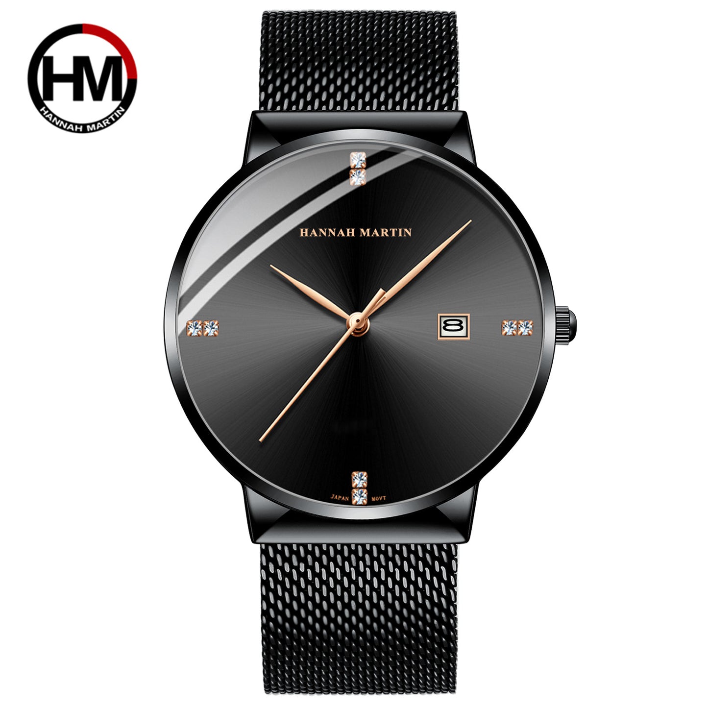 A Japanese movement with diamond blue light calendar men's business waterproof watch watch with diamond simple quartz watch