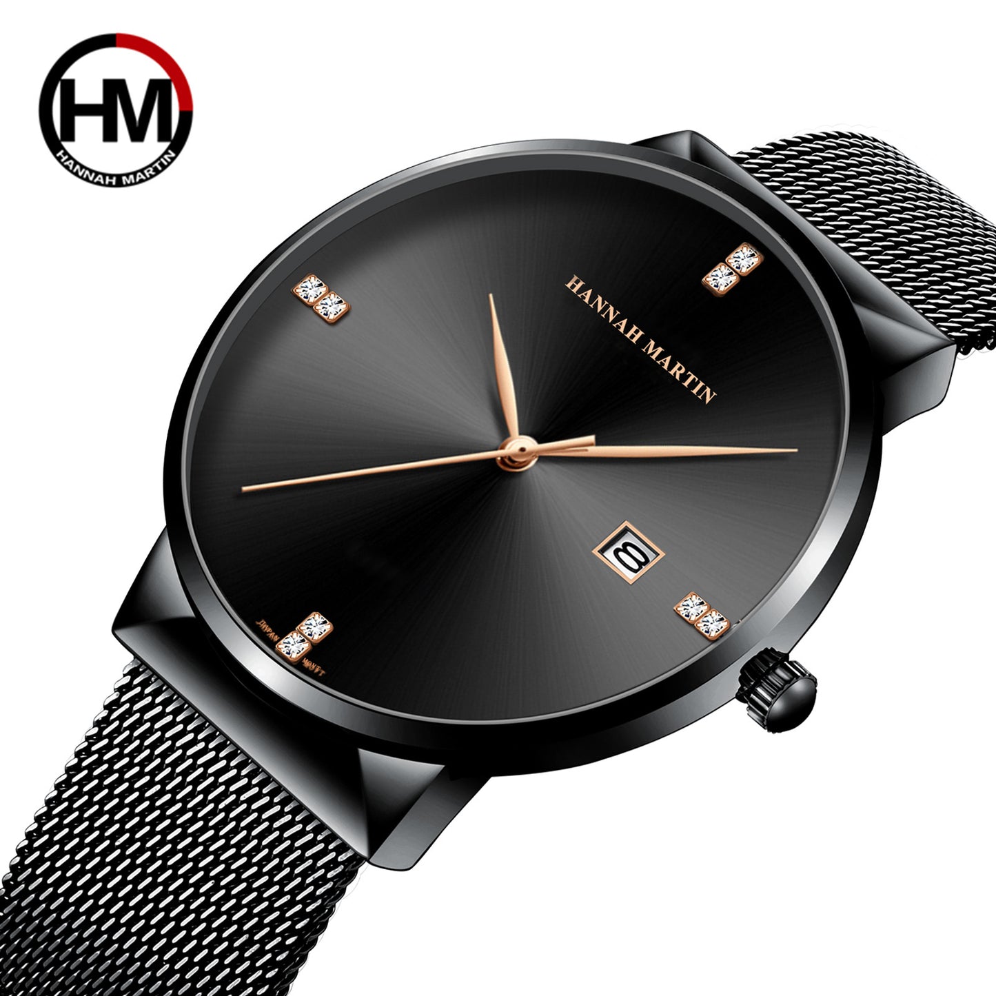 A Japanese movement with diamond blue light calendar men's business waterproof watch watch with diamond simple quartz watch
