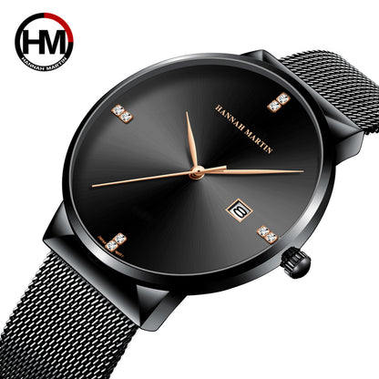 A Japanese movement with diamond blue light calendar men's business waterproof watch watch with diamond simple quartz watch