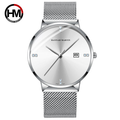 A Japanese movement with diamond blue light calendar men's business waterproof watch watch with diamond simple quartz watch