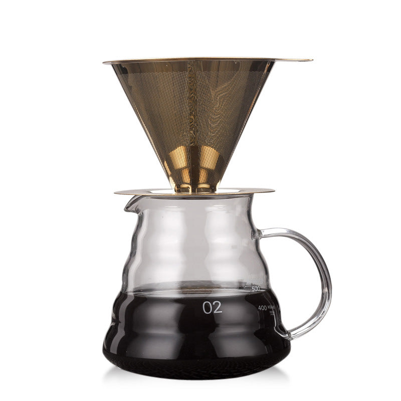 A 304 food grade stainless steel integrated coffee filter gold hand flush household drip filter cup filter