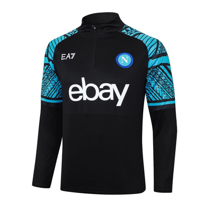 A 2324 semi-La Naples black training sportswear autumn and winter long zipper embroidered football jersey trousers set