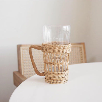A Japanese ins Indonesian white rattan cup cover glass