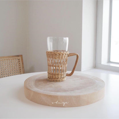 A Japanese ins Indonesian white rattan cup cover glass