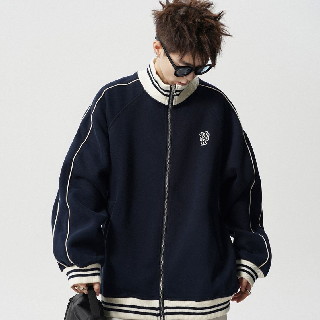 P American high-end striped jacket men's and women's high street trendy brand embroidered baseball jersey retro college style couple spring and autumn coat