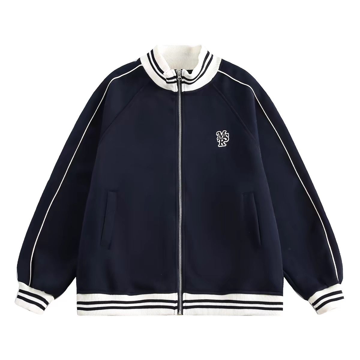 P American stand-up collar embroidered loose baseball jersey men's and women's early autumn jacket loose casual college style couple jacket