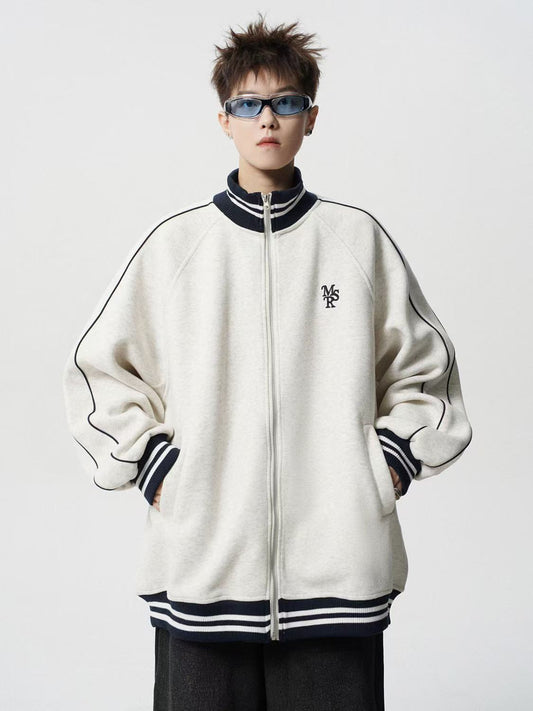 P American high-end striped jacket men's and women's high street trendy brand embroidered baseball jersey retro college style couple spring and autumn coat