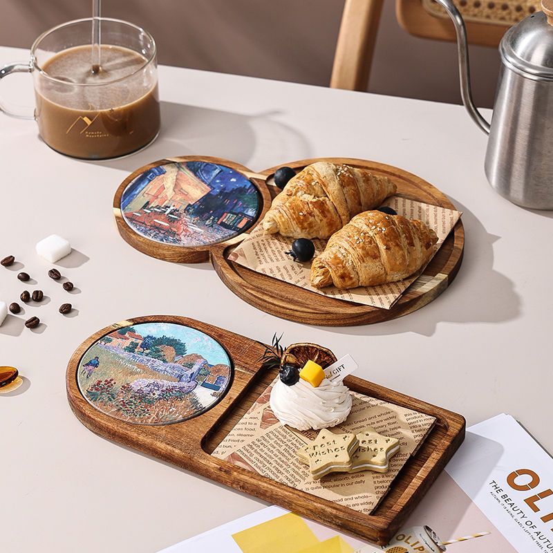 P Japanese style solid wood tray afternoon tea cake small plate