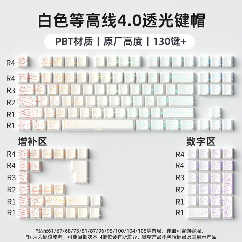 P contour line 4.0 side engraved light transmission keycap suitable for 60-108 key PBT injection molding character line light transmission