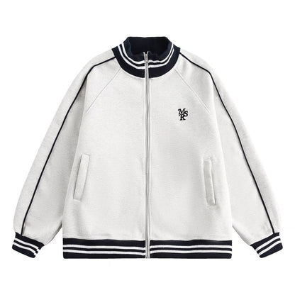 P American stand-up collar embroidered loose baseball jersey men's and women's early autumn jacket loose casual college style couple jacket