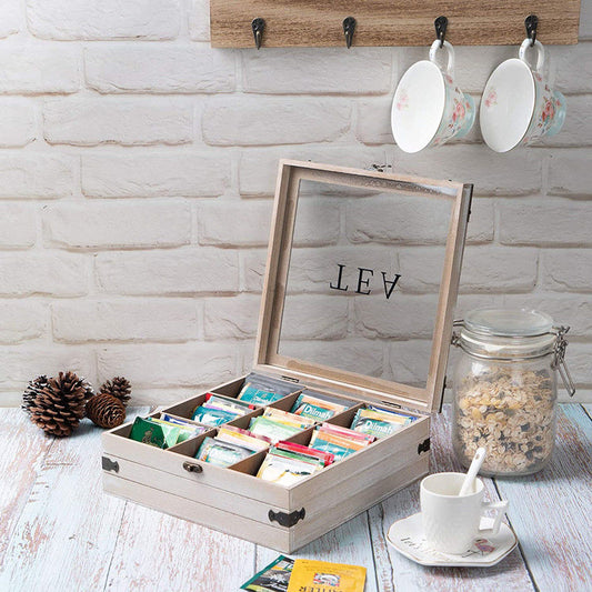 P Wooden nine-grid tea storage box