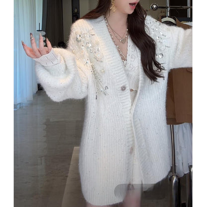 P sequined beaded sweater jacket
