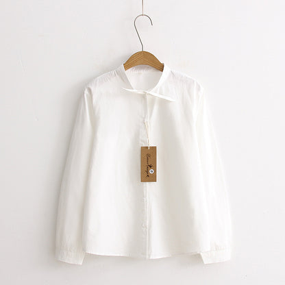 A spring new Korean version lace-up bow collar long-sleeved shirt small fresh student blouse - Mixbatch