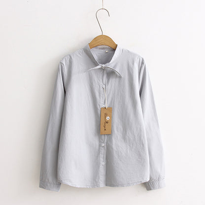 A spring new Korean version lace-up bow collar long-sleeved shirt small fresh student blouse - Mixbatch
