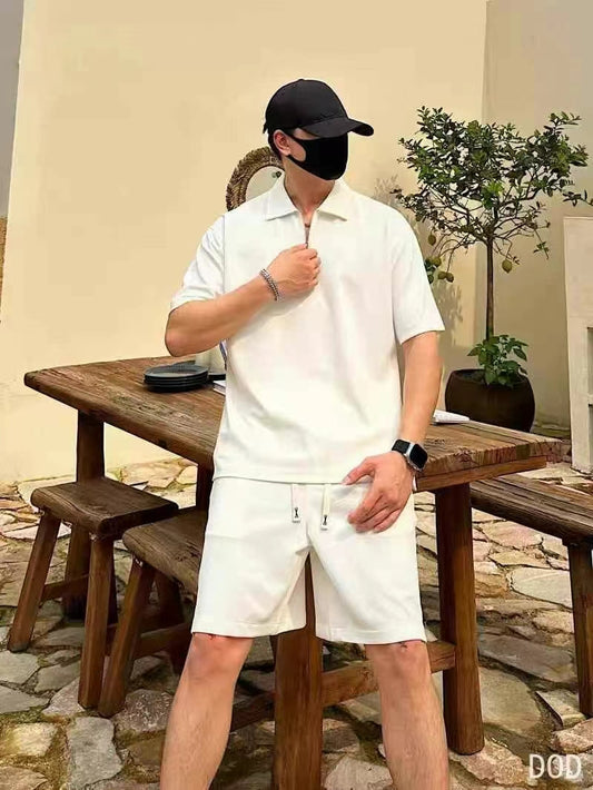 B2-m12 Summer sports suit Big size men's polo shirts a set of 2 pieces - Mixbatch