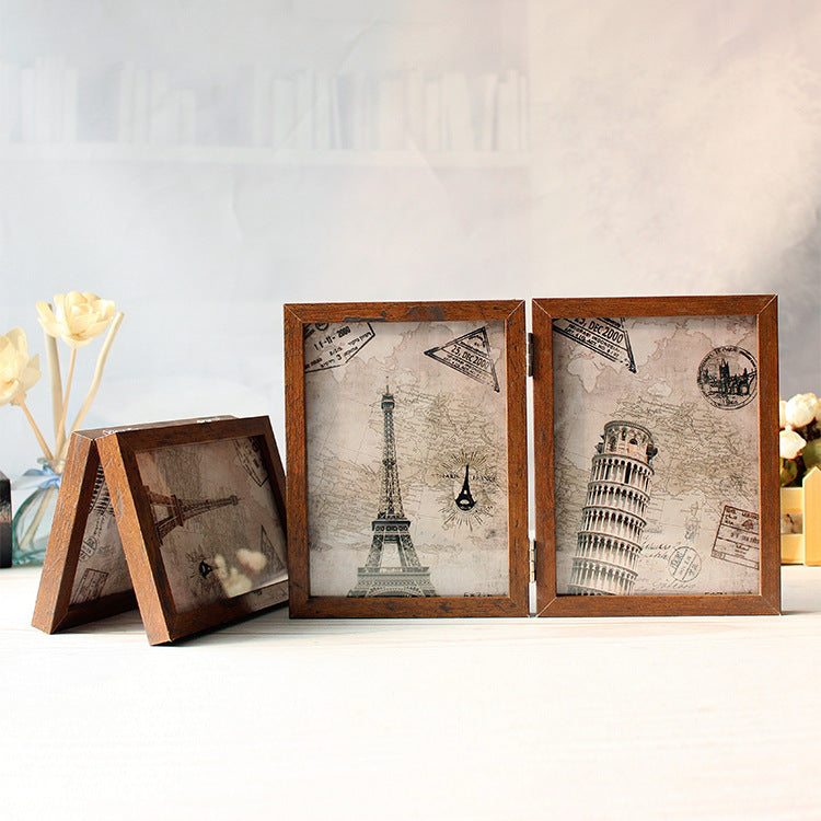 A retro American creative combination double folding double-sided glass photo frame table 6-inch 7-inch image frame pendulum