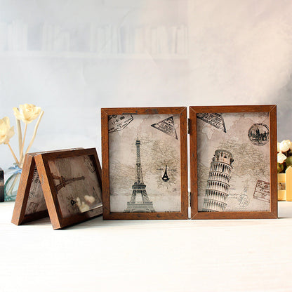 A retro American creative combination double folding double-sided glass photo frame table 6-inch 7-inch image frame pendulum