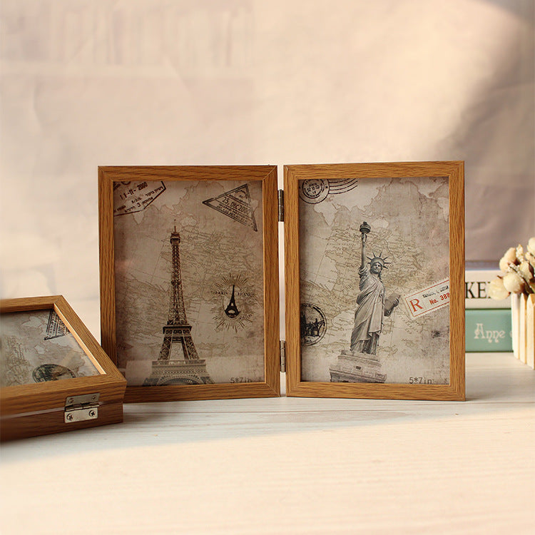A retro American creative combination double folding double-sided glass photo frame table 6-inch 7-inch image frame pendulum