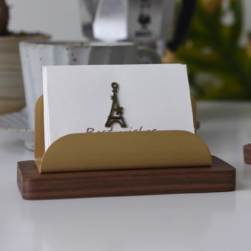 P Business Card Display Stand Premium Solid Wood Brass Business Card Box
